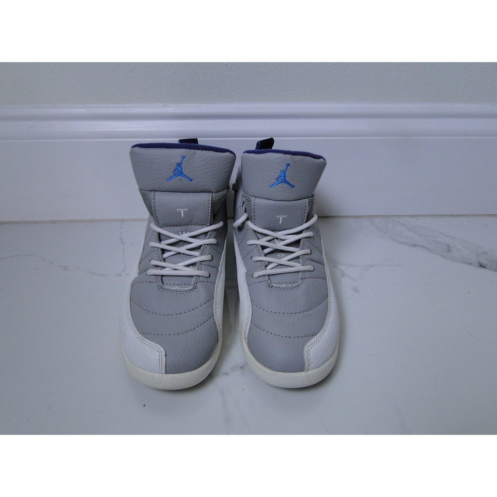 Air Jordan 12 Retro Gray/White/Blue Youth Sneakers Size 3Y
